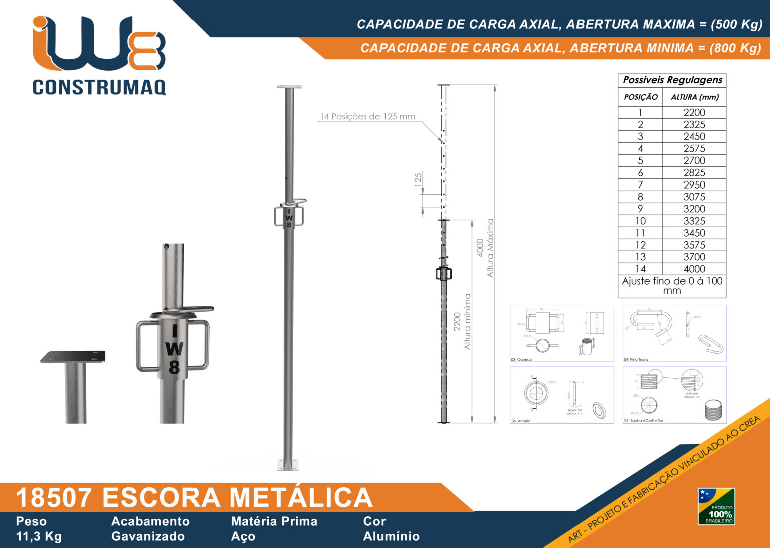 Sun Escora Escora Metálica Regulável 2,2m a 4,0m - Grupo IW8 Construmaq - Escoras ...